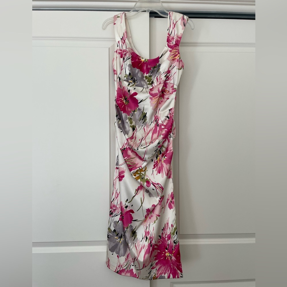 Mid length floral pink and cream dress